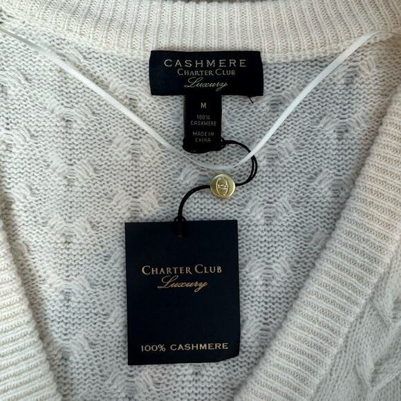 Charter Club Luxury Cashmere Embellished Cardigan, Woman Size M, Ivory White - Picture 4 of 12